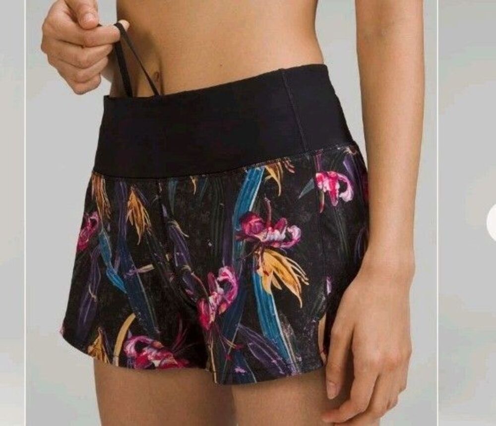 Lululemon Speed Up Mid-Rise Lined Short 4"Veiled Floral Black Multi Size 4
